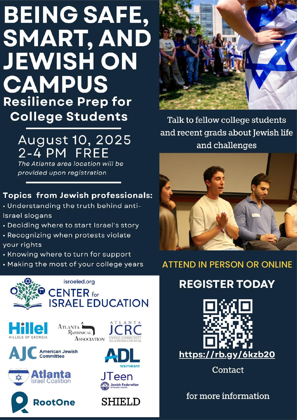 Being Safe, Smart and Jewish on Campus: Resilience Prep for College Students, event graphic