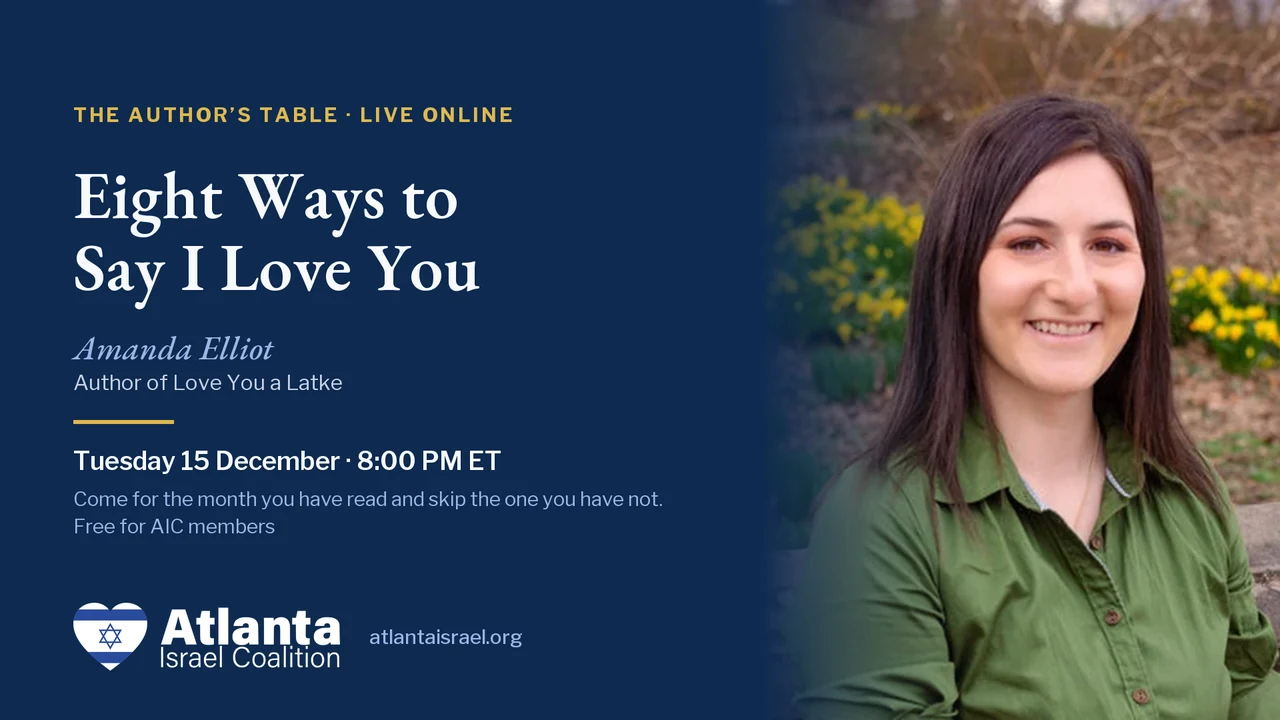 The Author’s Table card: Eight Ways to Say I Love You with Amanda Elliot, Tuesday 15 December, 8:00 PM ET.