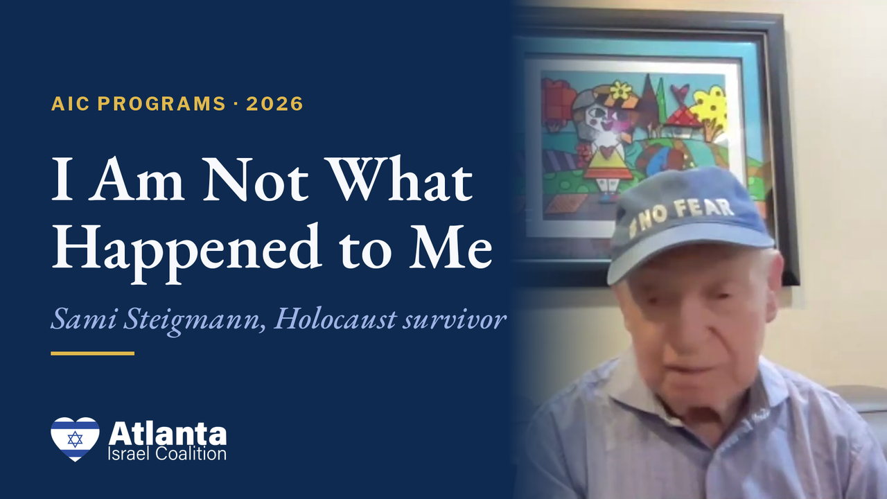 Sami Steigmann in a “No Fear” cap, on the title card of his AIC talk.